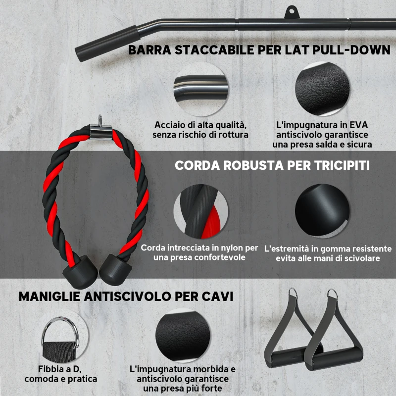 SPORTNOW Pulley Machine Home Gym e Puleggia LAT Machine, Attacco per Dischi Pesi Universali e Accessori