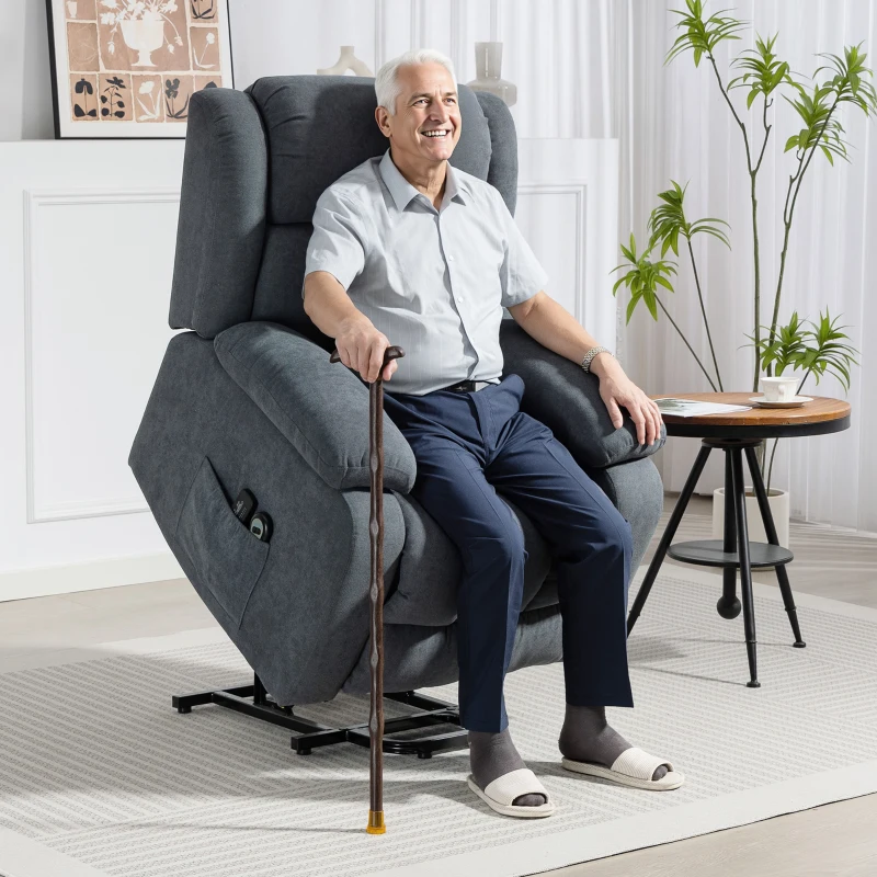 HOMCOM Fernsehsessel mit Aufstehhilfe Elektrisch Relaxsessel mit Liegefunktion, Massagefunktion, 93x91x103 cm, Dunkelgrau