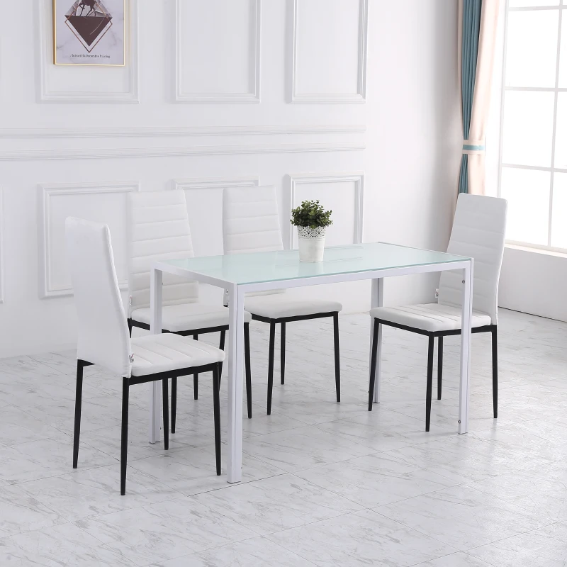 HOMCOM Table à manger pour 4 personnes, table de cuisine avec plateau en verre trempé et pieds en métal, 120x60x75cm, blanc