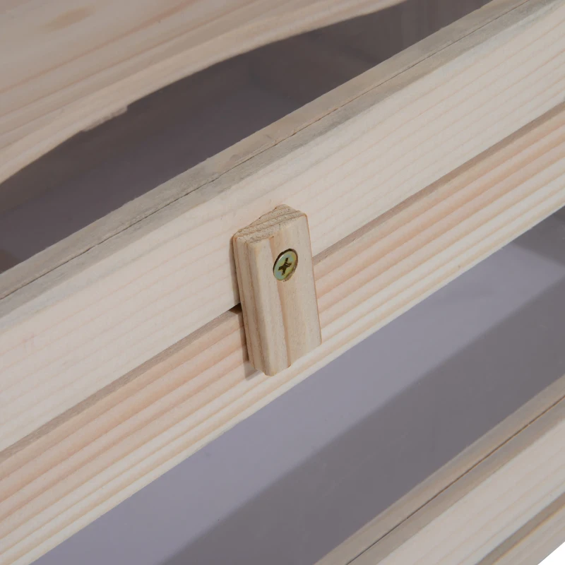 PawHut Hamsterkäfig aus Holz 2 Etagen 60 x 35 x 42 cm Nagerkäfig Kleintierkäfig mit aufklappbarem Gitterdach Trinkflasche Rampe Wippe Fütterungsstation Mäusekäfig für Zwerghamster Naturholz