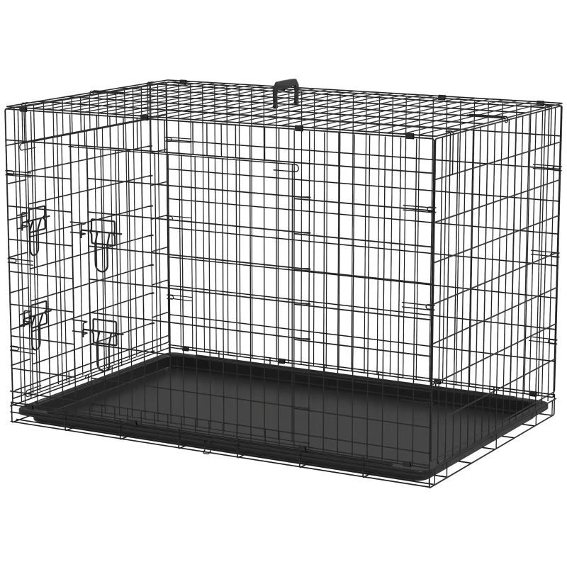 PawHut Jaula para Perros Plegable Transportín para Perros con 2 Puertas Bandeja Extraíble y Asa 121x76,5x81 cm Negro