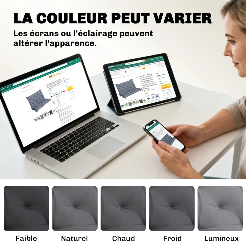 Outsunny Coussin de banc matelas assise dossier pour banc de jardin coussin balancelle canapé 3 places grand confort 100 x 98 x 8 cm gris