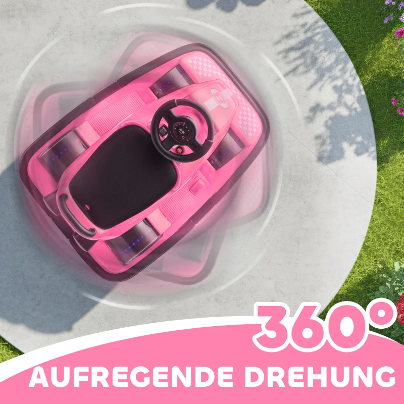 AIYAPLAY Autoscooter für Kinder, um 360 Grad drehbar, Lenkrad, LED-Lichter, Musikfunktion, 3-8 Jahre, Rosa