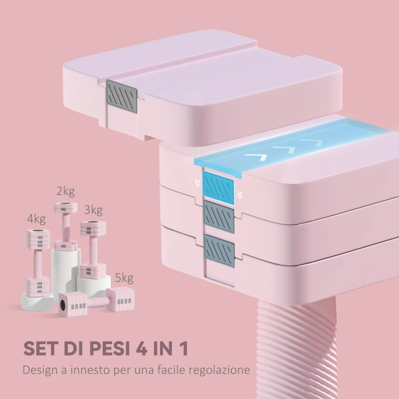 SPORTNOW Set 2 Manubri Pesi Quadrati e Antiscivolo da 5 kg con Piastre Rimovibili, in Acciaio e ABS, 32x9x9 cm, Rosa