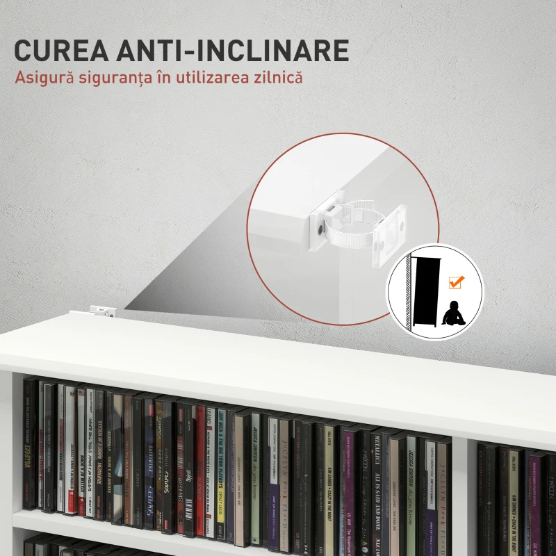 HOMCOM Mobilier Bibliotecă cu 16 Rafturi pentru 720 CD-uri din Lemn 106.5x24x126.3 cm Negru