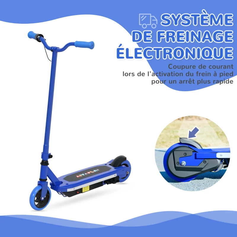 AIYAPLAY Trottinette électrique pour enfants 6-14 ans, vitesse maximale 10 km/h, lumières LED colorées, frein électrique, bleu(m-5)
