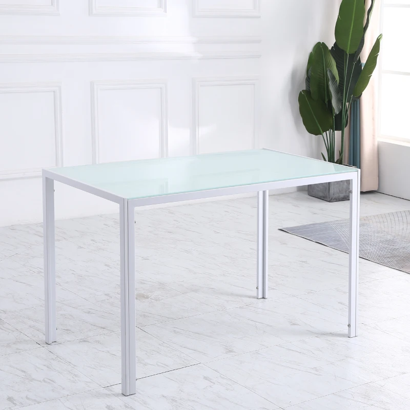 HOMCOM Table à manger pour 4 personnes, table de cuisine avec plateau en verre trempé et pieds en métal, 120x60x75cm, blanc