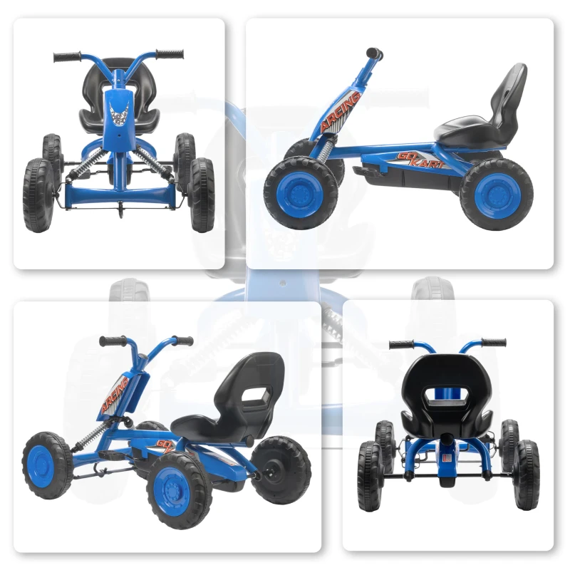AIYAPLAY Kart a Pedais Go-Kart com Rodas PP Estrutura de Aço Carga 30 kg para Crianças 2-5 Anos 84x54x56 cm Azul