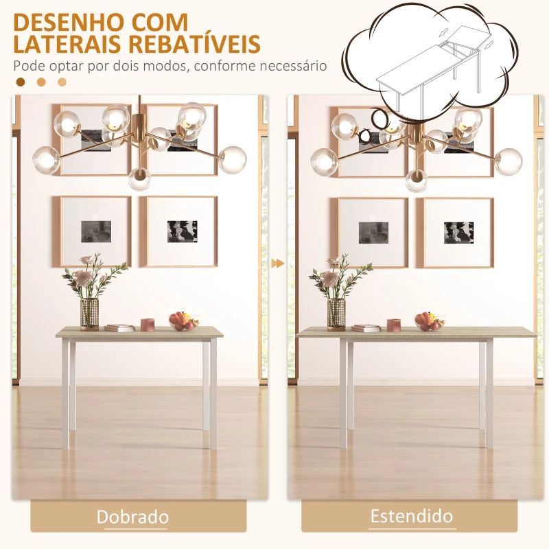 HOMCOM Mesa de Jantar Extensível para 4-6 Pessoas Mesa de Cozinha Moderna com Pés de Aço para Sala de Jantar 160x70x76 cm Madeira