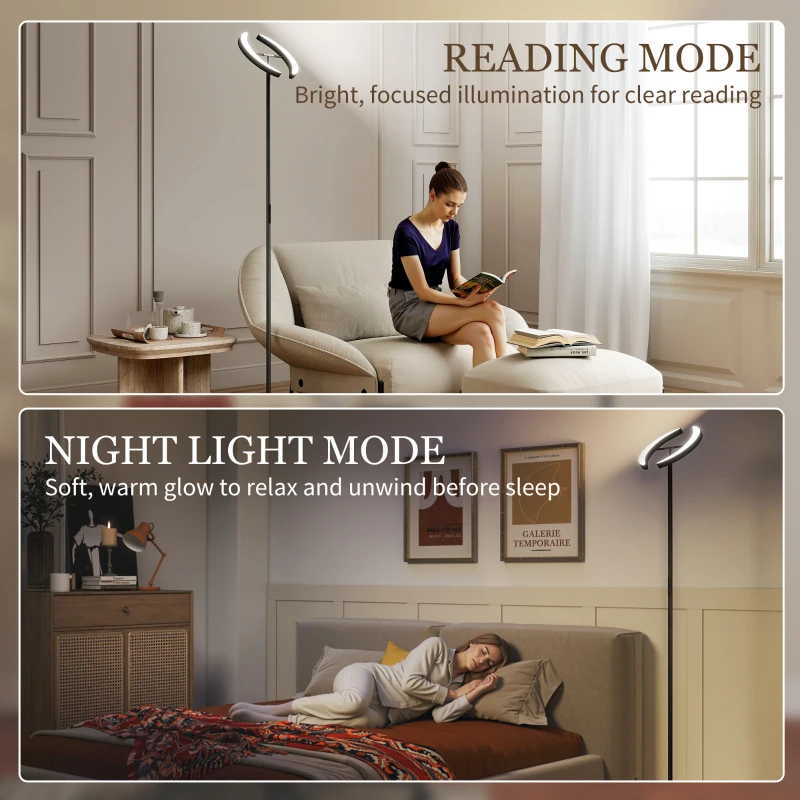 HOMCOM dimmbare Stehlampe 2700K-6000K mit Fernbedienung und doppeltem 350°-schwenkbarem Kopf, Schwarz