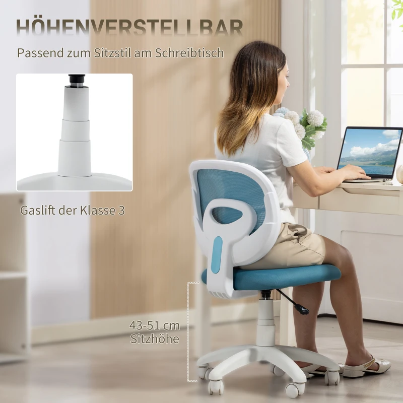 HOMCOM Bürostuhl Ergonomischer Schreibtischstuhl mit C-förmiger Rückenstütze, Höhenverstellbar Blau