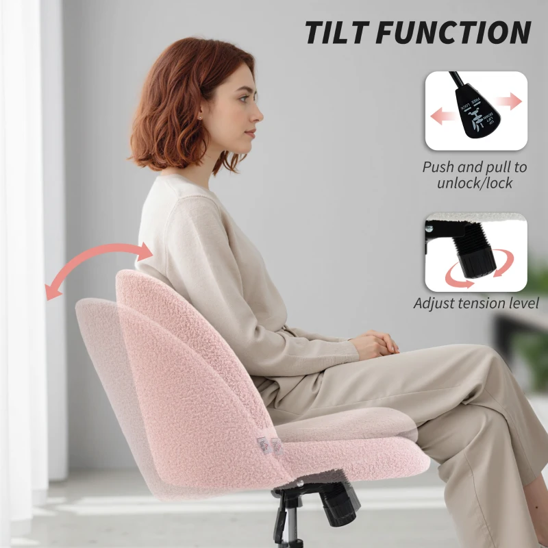 HOMCOM Teddy Fleece Office Chair with Wheels - Light Pink
