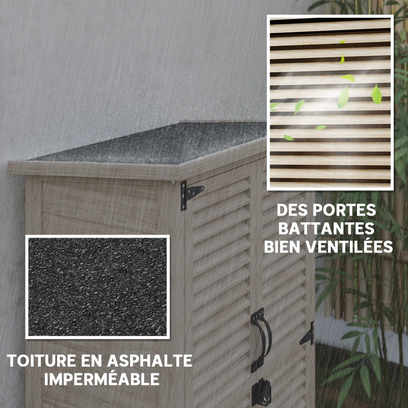 Outsunny Armoire de jardin remise pour outils en bois 2 étagères toit bitumé portes persiennes verrouillable 75 x 50 x 118(m-5)