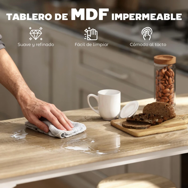 HOMCOM Set de Mesa de Bar y 4 Taburetes Estilo Industrial Marco de Metal para Cocina Salón Natural y Blanco