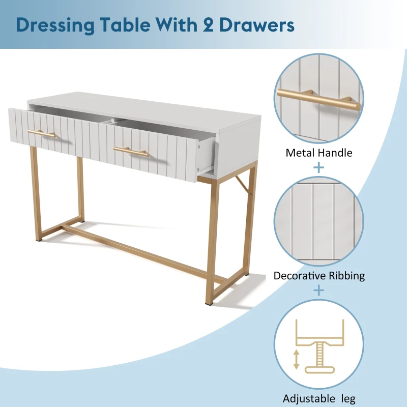 Modern Dressing Table with 2 Drawers, Highboard Bedroom Chest, Particle Board and Metal Construction - 75x100x45 cm, White
