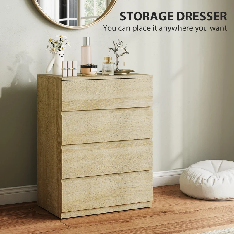 HOMCOM Comodă cu 4 Sertare, Dulap Înalt pentru Dormitor, Comodă cu Sertare cu Ghidaje Metalice și Mânere Scanalate, Alb