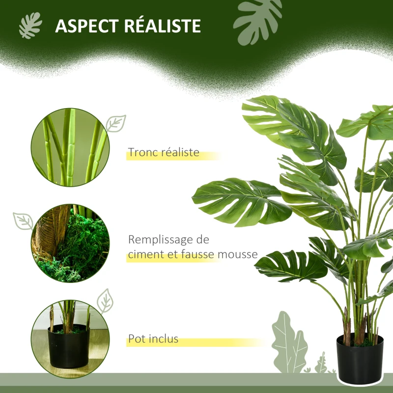 HOMCOM Plante artificielle arbre artificiel monstera deliciosa avec pot inclus hauteur 120 cm intérieure vert