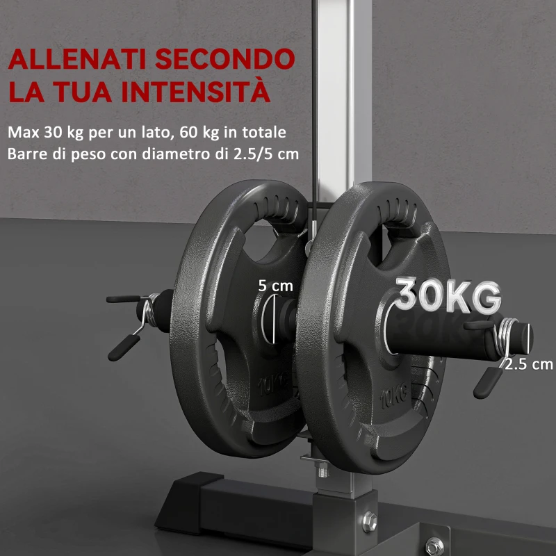 HOMCOM Stazione Fitness Pull Down da Casa con Panca e Cavo Regolabile, in Acciaio 107x120x190cm Nero