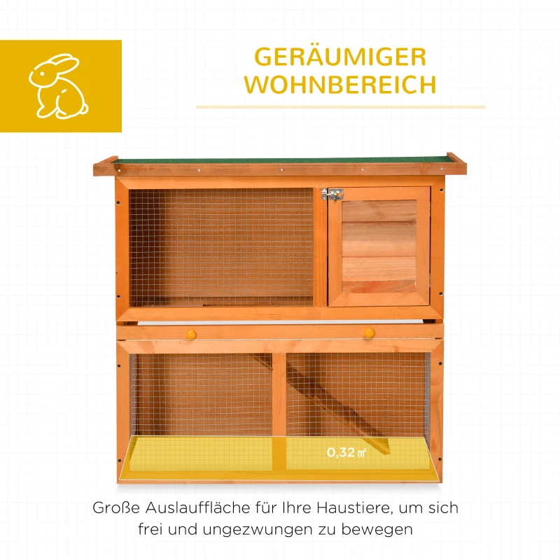 PawHut Kleintierstall 2 Ebenen wetterbeständig Tannenholz Natur + Grün