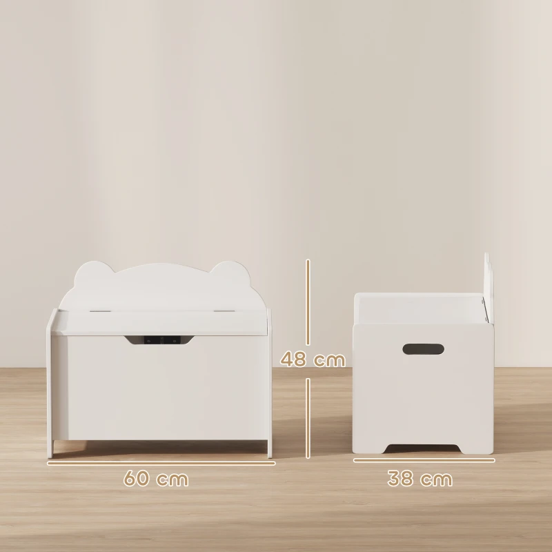 AIYAPLAY Baule Portagiochi in Legno a Forma di Orso e Capacità 20 kg 60x38x48 cm, Bianco