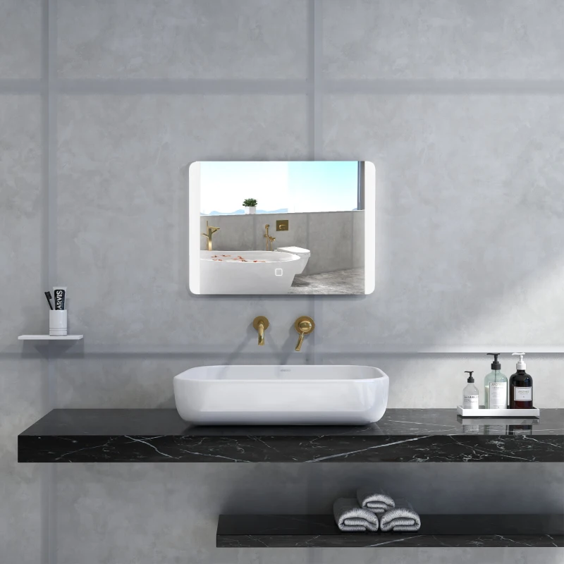 HOMCOM Miroir de salle de bain rectangulaire lumineux LED fonction anti-buée luminosité réglable 50 x 70 cm argent