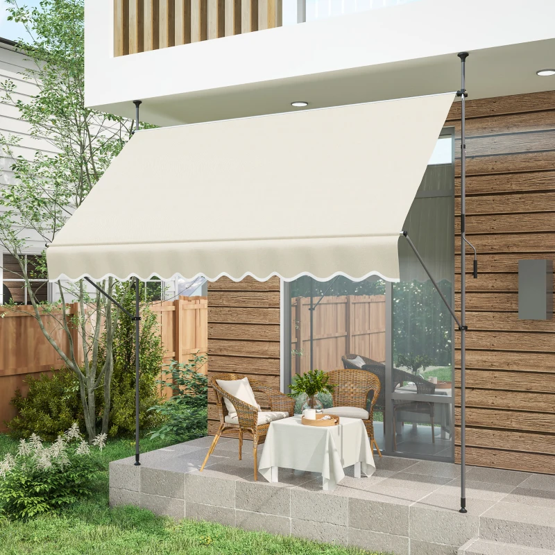 Outsunny Store banne autoportant manuel rétractable 3L x 1,2l x 2,1-3H m inclinaison réglable métal alu polyester sable