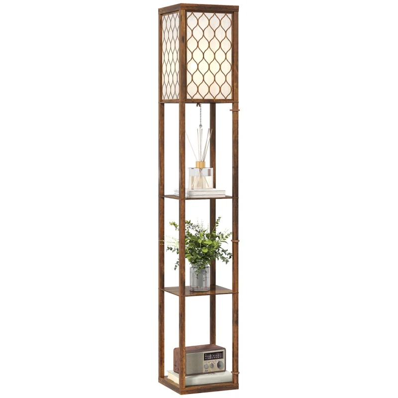 HOMCOM Three-Shelf Standing Lamp - Rustic Brown/White