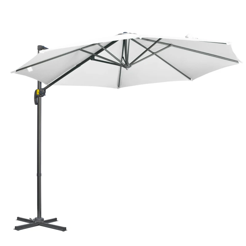 Outsunny Parasol déporté Ø 3 m octogonal inclinable manivelle avec pied en acier blanc