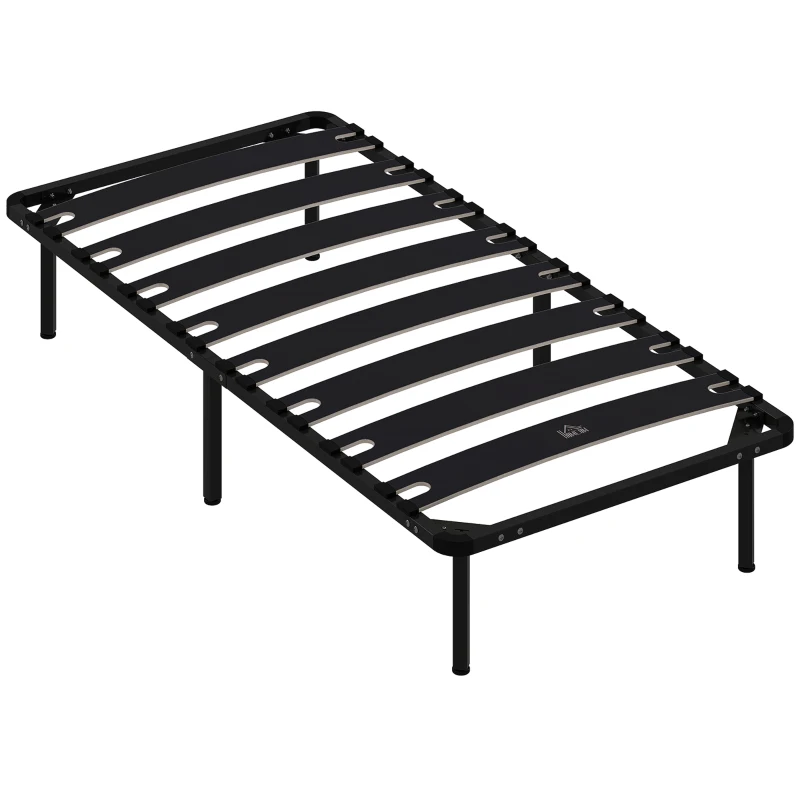 HOMCOM Estructura de Cama 90x190 cm con Marco de Acero Láminas de Álamo y Espacio de Almacenamiento Carga 350 kg Negro