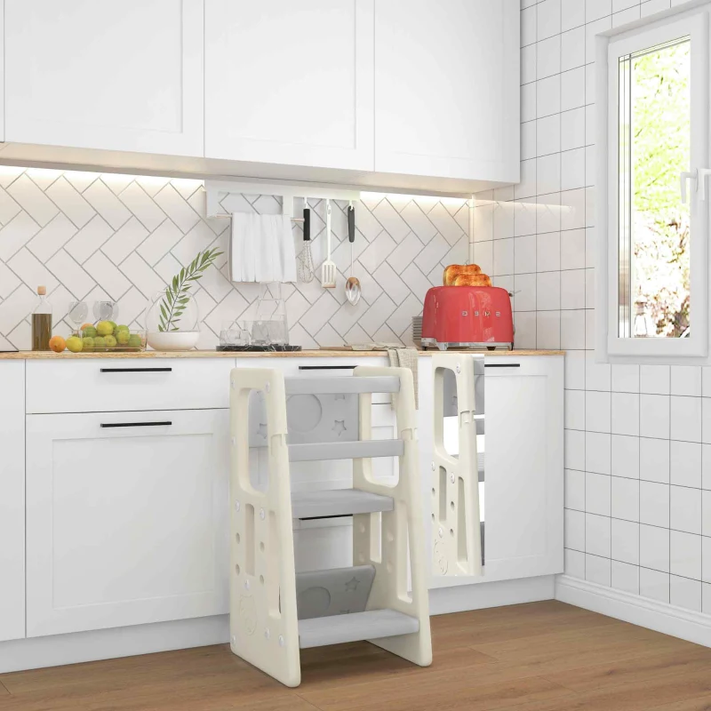 HOMCOM Tour d'apprentissage Tour d'observation pour Enfants de 18 Mois à 5 Ans Hauteur réglable sur 3 Niveaux en HDPE