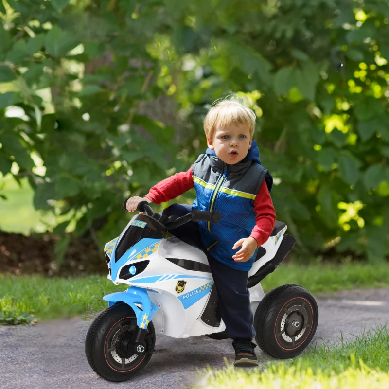 HOMCOM Porteur Enfants Moto de Course Effets musicaux et Lumineux Coffre Rangement Bleu Blanc