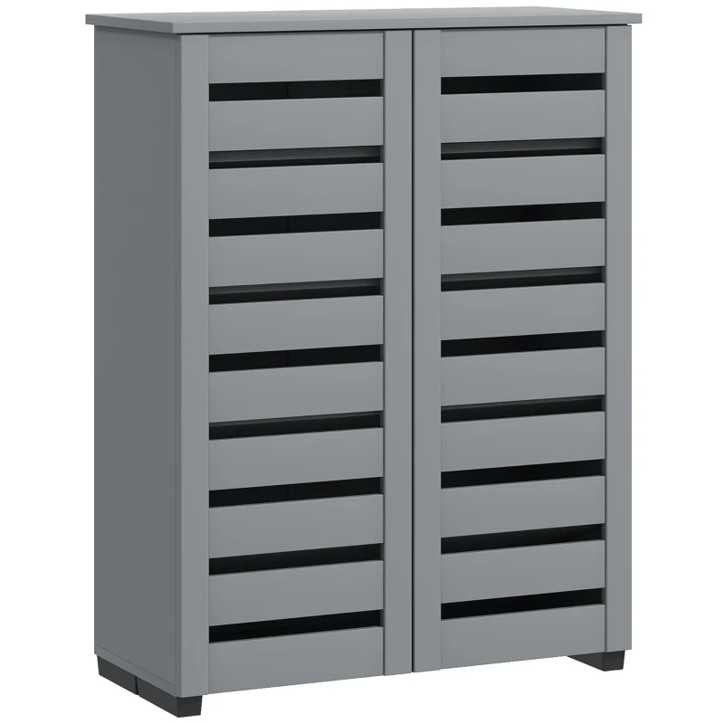 HOMCOM Narrow Shoe Cabinet for Entryway, 5-Tier Slim Shoe Storage Cabinet with 2 Slatted Doors and Adjustable Shelves Grey