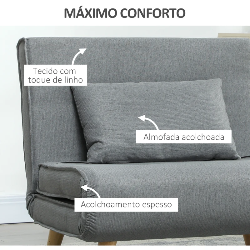 HOMCOM Poltrona 2 em 1 Sofá Cama Individual Dobrável com Encosto Ajustável e Almofada Carga 125 kg 90x78x79 cm Cinza