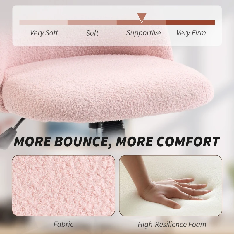 HOMCOM Teddy Fleece Office Chair with Wheels - Light Pink