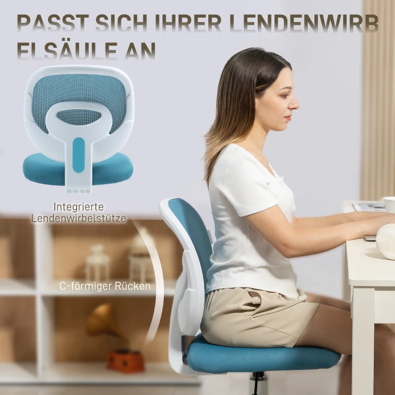 HOMCOM Bürostuhl Ergonomischer Schreibtischstuhl mit C-förmiger Rückenstütze, Höhenverstellbar Blau