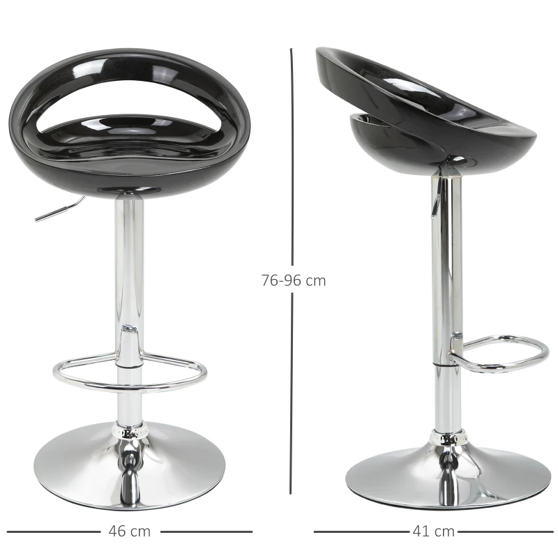 HOMCOM Lot de 2 tabourets de bar chaises de bar hauteur réglable dossier et repose-pieds pivotant à 360° 46x41x76-96cm noir