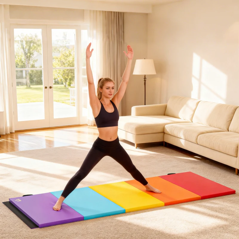 HOMCOM Tappetino Fitness per Palestra e Casa, 5 Pannelli Pieghevoli, 195x76x3cm