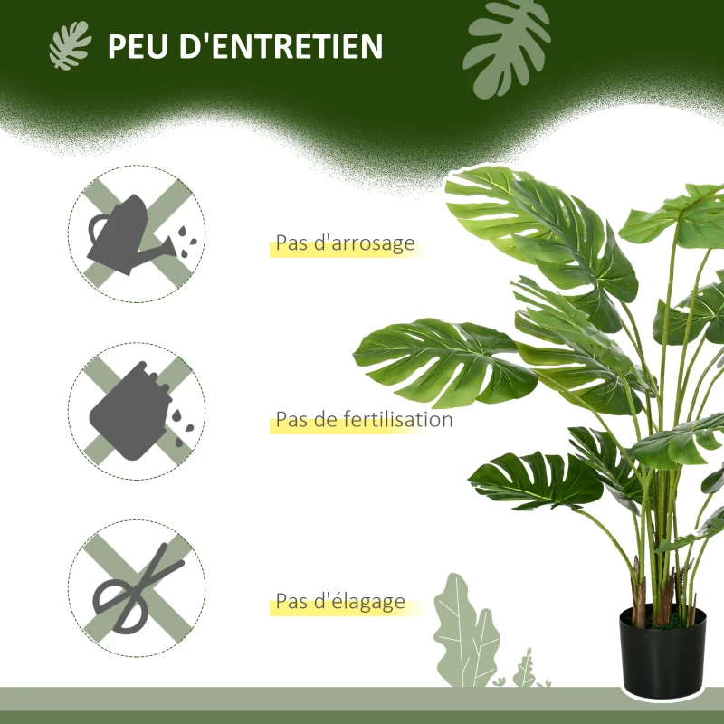 HOMCOM Plante artificielle arbre artificiel monstera deliciosa avec pot inclus hauteur 120 cm intérieure vert