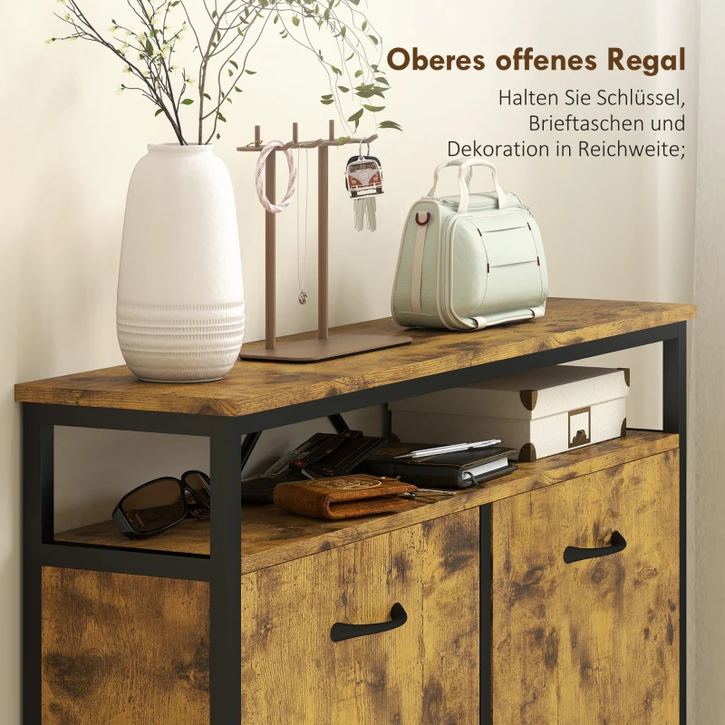 HOMCOM Schuhschrank mit 4 klappbaren Schubladen, schmales Design, offenes Regal, für 12-20 Paar Schuhe, Stahl, Braun