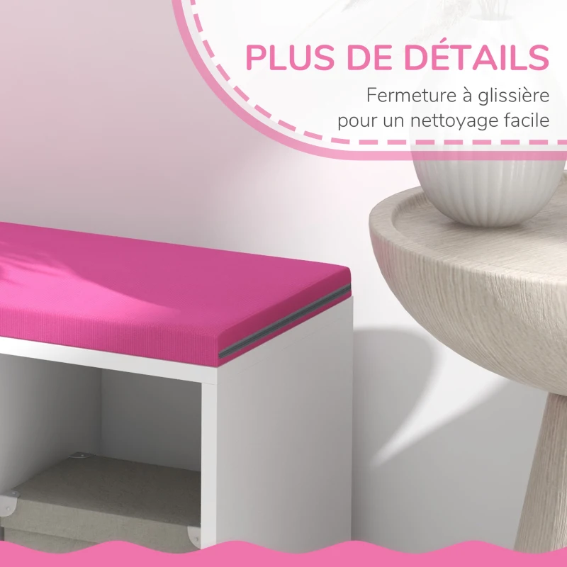 HOMCOM Bibliothèque banc 2 en 1 avec 5 compartiments de rangement et 2 coussins 108 x 30 x 60 cm blanc rose