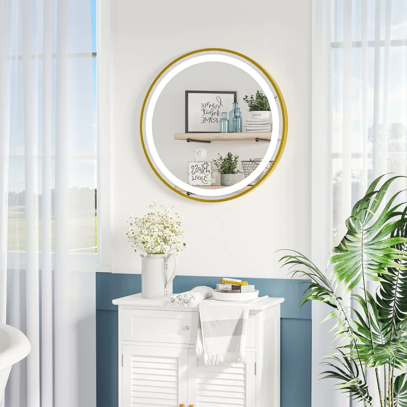 kleankin Miroir rond lumineux LED avec 3 couleurs de température, interrupteur tactile, affichage de l'heure, fonction mémoire