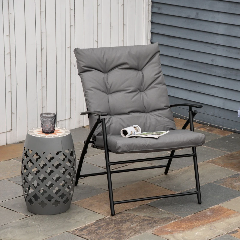 Outsunny Chaise de camping chaise de pêche pliante et portable, dossier haut, coussin rembourré et amovible 65 x 65 x 94 cm, gris