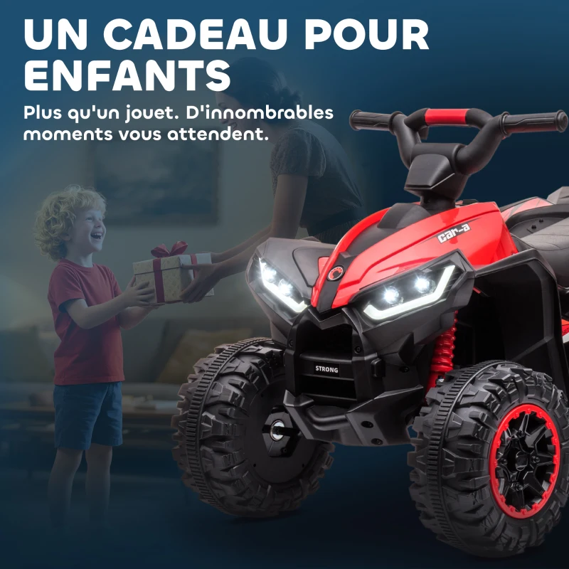 HOMCOM Quad électrique enfant de 3 à 5 ans 12 V 2 moteurs 2 vitesses 3-6 km/h phares LED klaxon rouge(m-8)