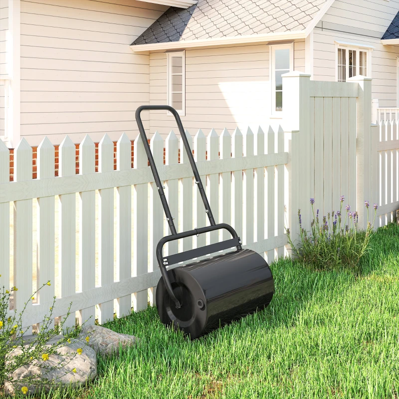 Outsunny gazonwals met U-handgreep, tuinwals, tuinroller, 32 cm diameter, vulling 38 l water/62 kg zand, metaal, zwart 59 x 32,5 x 107 cm