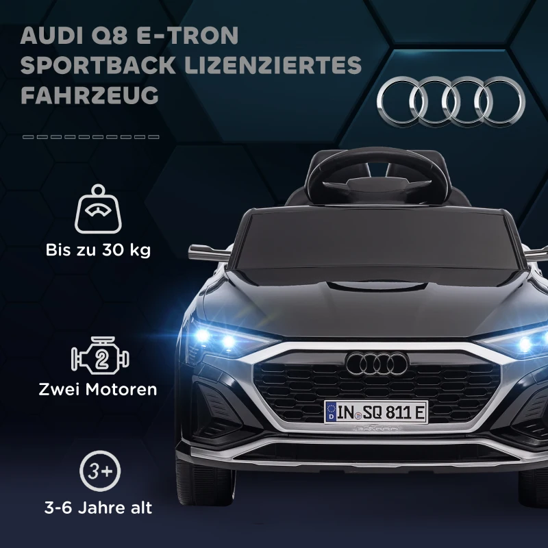 AIYAPLAY Elektryczny samochód dziecięcy, 12V Audi Q8, 3-5 km/h, pilot, reflektory, muzyka, Czarny