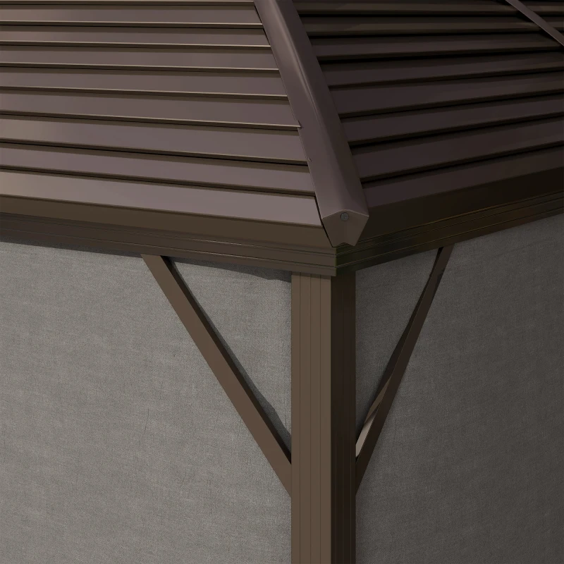 Outsunny 3 x 4m Hardtop Gazebo Canopy with Metal Roof, Aluminium Gazebo Permanent Pavilion with Netting and Curtains, Dark Grey