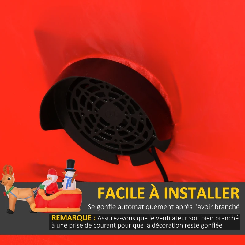 HOMCOM Père Noël gonflable avec traîneau et rennes 200 cm 5 lumières LED décoration de Noël intérieure et extérieure rouge