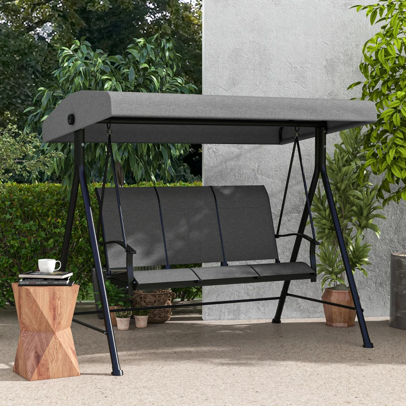 Outsunny Hollywood-schommel, voor 3 personen, verstelbaar zonnedak, tot 240 kg, donkergrijs, 200 x 133 x 176 cm