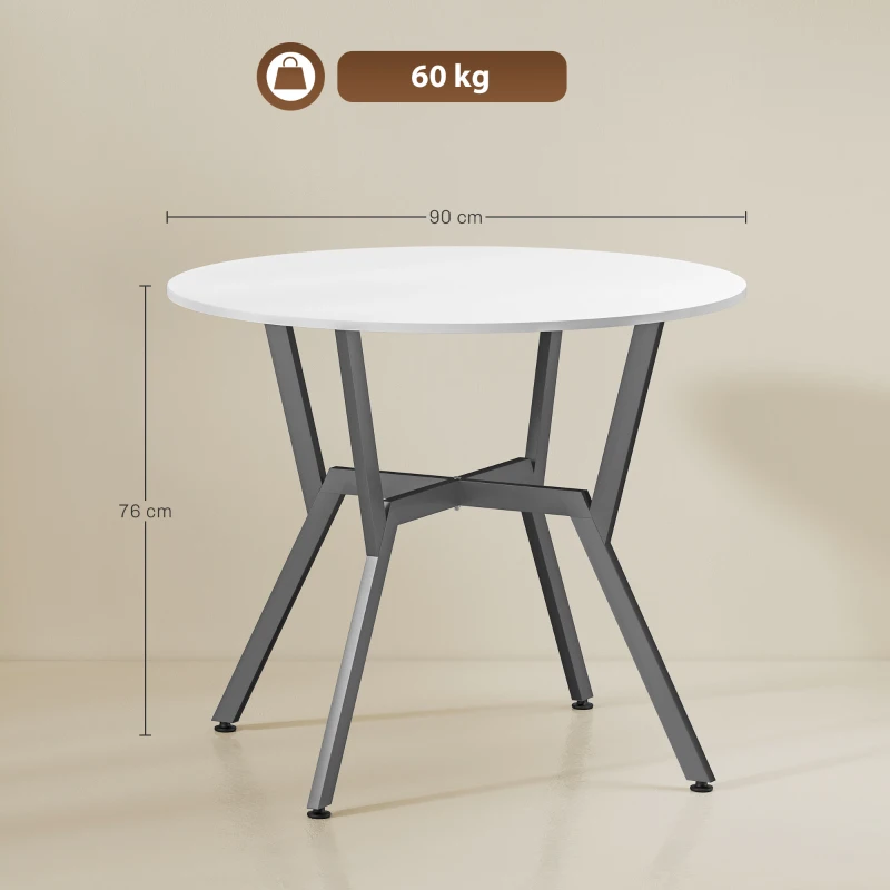 HOMCOM Dining Table, Round Kitchen Table with Black Legs for Living Room, Dining Room 90 x 76 cm, High Gloss White