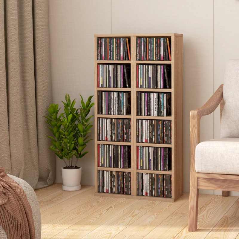 HOMCOM Lot de 2 étagères colonnes armoire de rangement CD-DVD 12 compartiments 21 x 22,5 x 88,5 cm capacité 204 CD chêne